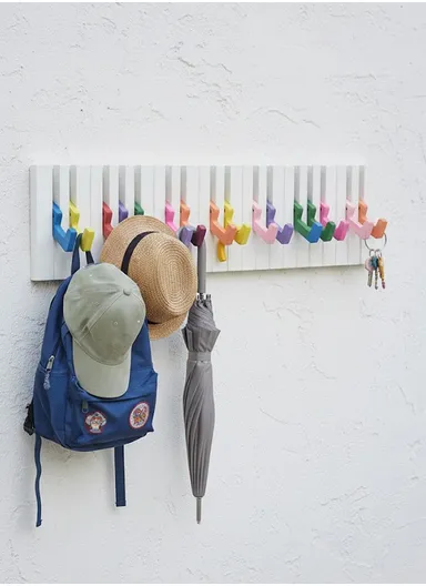 Piano Key Design Wall Rack with 16 Colorful Folding Hooks, Decorative Storage Organizer ZY9021-M (W58 x H14.5 x T3.6)cm