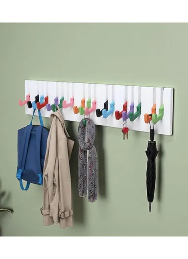 Piano Key Design Wall Rack with 16 Colorful Folding Hooks, Decorative Storage Organizer ZY9021-M (W58 x H14.5 x T3.6)cm