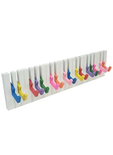 Piano Key Design Wall Rack with 16 Colorful Folding Hooks, Decorative Storage Organizer ZY9021-M (W58 x H14.5 x T3.6)cm