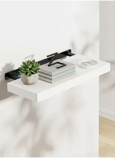 Wall Mounted Floating Wooden Shelf With Hidden Metal Brackets, Modern Display &amp; Storage Rack (L60 × W23.5 × H3.8)cm