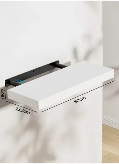 Wall Mounted Floating Wooden Shelf With Hidden Metal Brackets, Modern Display &amp; Storage Rack (L60 × W23.5 × H3.8)cm