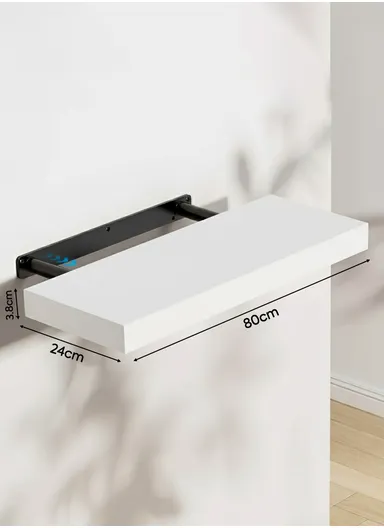 Wall Mounted Floating Wooden Shelf With Hidden Metal Brackets, Modern Display &amp; Storage Rack (L80 × W23.5 × H3.8)cm
