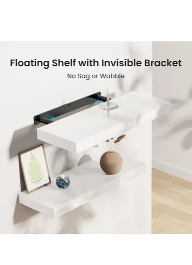 Wall Mounted Floating Wooden Shelf With Hidden Metal Brackets, Modern Display &amp; Storage Rack (L80 × W23.5 × H3.8)cm
