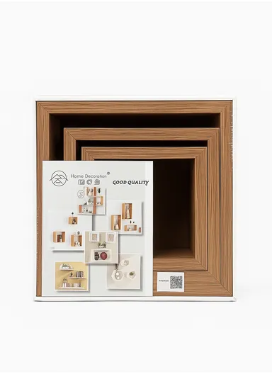 3-Pcs Home Room Decoration Square Wall Shelf Mount Display Ledge Storage Rack - Wood Color