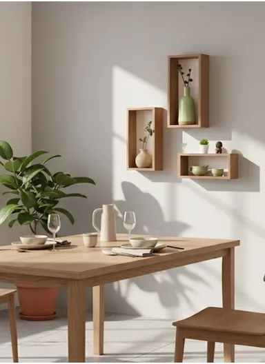 3Pcs Wall Mounted Rectangular Wooden Display Shelves for Home &amp; Office Decoration