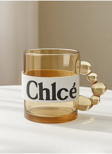 550ml Glass Hot Beverages Mug with Leather Stap Design (D8 x H10)cm - Amber