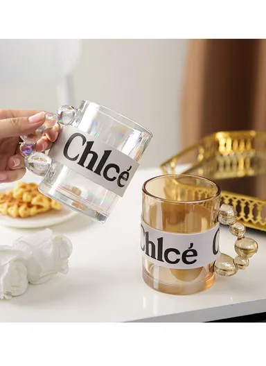 550ml Glass Hot Beverages Mug with Leather Stap Design (D8 x H10)cm - Amber