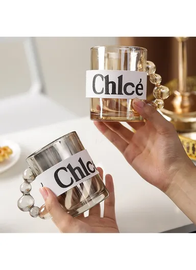 550ml Glass Hot Beverages Mug with Leather Stap Design (D8 x H10)cm - Amber