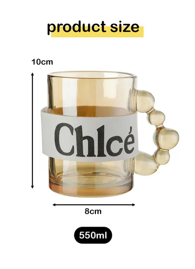 550ml Glass Hot Beverages Mug with Leather Stap Design (D8 x H10)cm - Amber