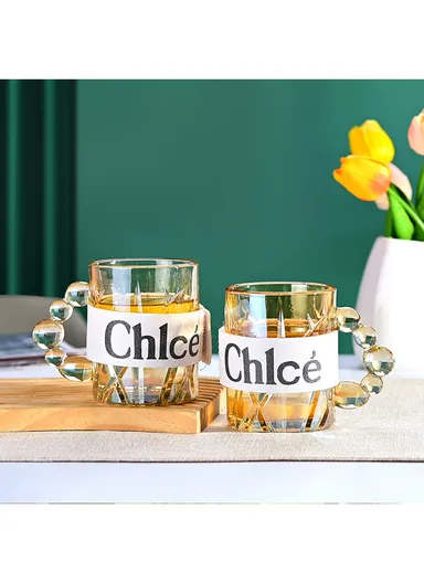 550ml Glass Hot Beverages Mug with Leather Stap Design (D8 x H10)cm - Amber