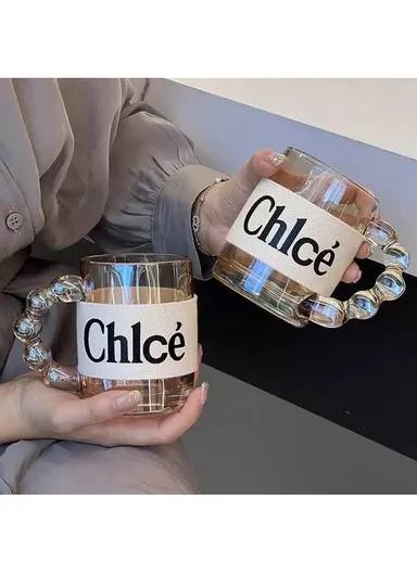 550ml Glass Hot Beverages Mug with Leather Stap Design (D8 x H10)cm - Amber