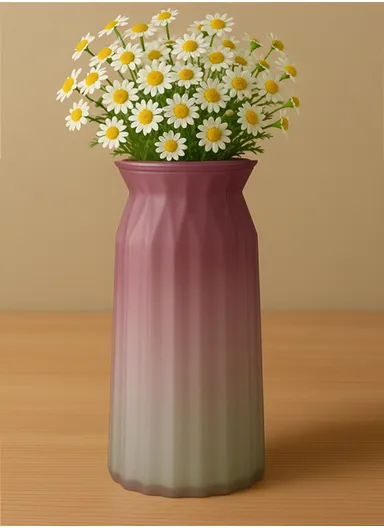 Origami Frosted Design Multi-Color Elegant Matte Flower Desk Decorative Glass Vase (D11 x H24)cm - Fuchsia