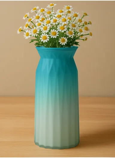 Origami Frosted Design Multi-Color Elegant Matte Flower Desk Decorative Glass Vase (D11 x H24)cm - Blue