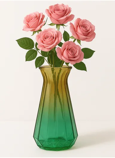 Multi-Color Elegant Modern Design Flower Desk Decorative Glass Vase (D13 x H24)cm - Yellow &amp; Green 
