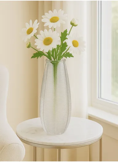 Horizontal Stripes Design Multi-Color Elegant Simple Flower Desk Decorative Glass Vase (D13 x H27) cm - Transparent