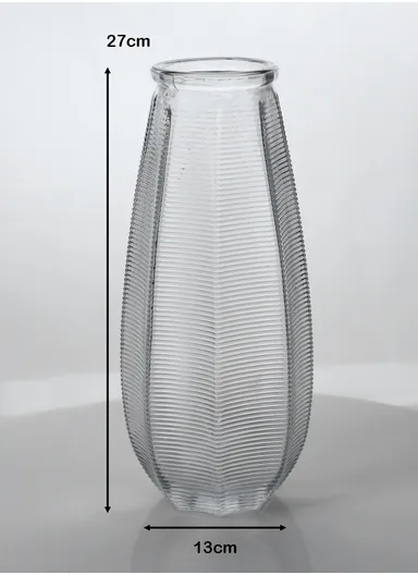 Horizontal Stripes Design Multi-Color Elegant Simple Flower Desk Decorative Glass Vase (D13 x H27) cm - Transparent