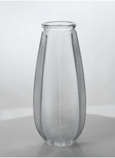 Horizontal Stripes Design Multi-Color Elegant Simple Flower Desk Decorative Glass Vase (D13 x H27) cm - Transparent