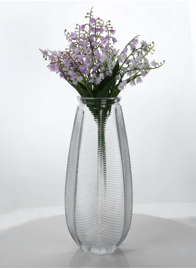 Horizontal Stripes Design Multi-Color Elegant Simple Flower Desk Decorative Glass Vase (D13 x H27) cm - Transparent