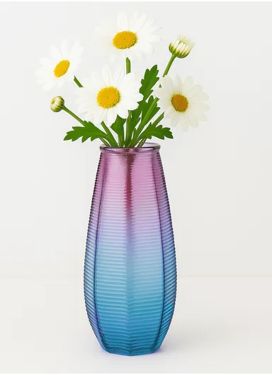 Horizontal Stripes Design Multi-Color Elegant Simple Flower Desk Decorative Glass Vase (D13 x H27) cm - Purple &amp; Blue