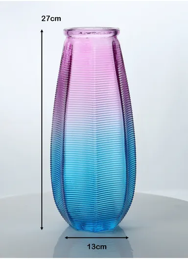 Horizontal Stripes Design Multi-Color Elegant Simple Flower Desk Decorative Glass Vase (D13 x H27) cm - Purple &amp; Blue