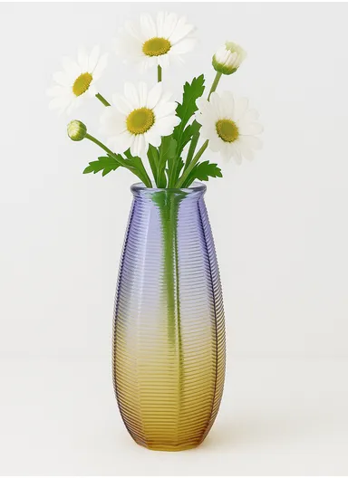 Horizontal Stripes Design Multi-Color Elegant Simple Flower Desk Decorative Glass Vase (D13 x H27) cm - Purple &amp; Yellow
