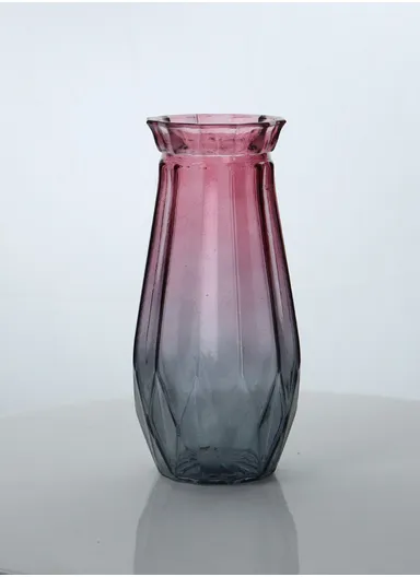Bright Star Design Multi-Color Elegant Flower Desk Decorative Glass Vase (D7 x H20)cm - Red &amp; Grey