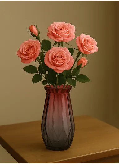 Bright Star Design Multi-Color Elegant Flower Desk Decorative Glass Vase (D7 x H20)cm - Red &amp; Grey