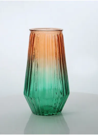 Cappuccino Design Multi-Color Elegant Modern Design Flower Desk Decorative Glass Vase (D12 x H20)cm - Green &amp; Orange