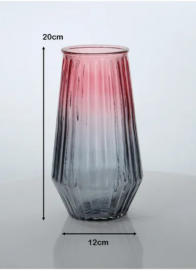 Cappuccino Design Multi-Color Elegant Modern Design Flower Desk Decorative Glass Vase (D12 x H20)cm - Pink &amp; Grey