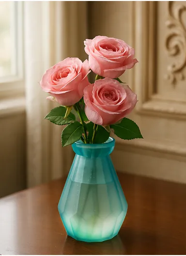 Diamond Design Multi-Color Matte Elegant Flower Desk Decorative Glass Vase (D8 x H15)cm - Blue