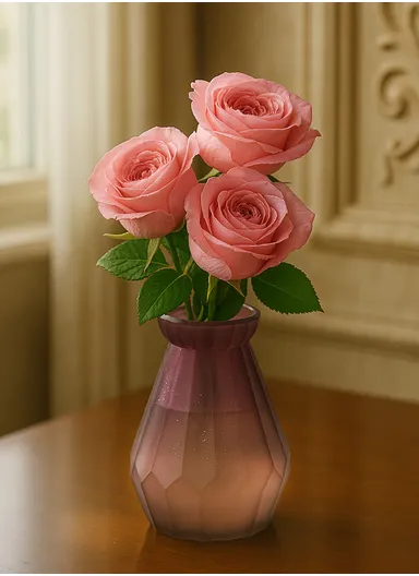 Diamond Design Multi-Color Matte Elegant Flower Desk Decorative Glass Vase (D8 x H15)cm - Purple