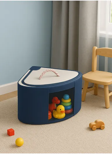 27L Oxford Cloth Corner Storage Organizer, Multi-Purpose Clothing &amp; Supply Storage Box Organizer (W49 x D38 x H23)cm - Dark Blue