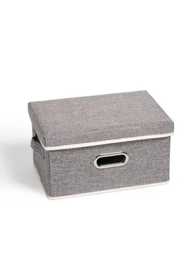 Stackable &amp; Sturdy Foldable Oxford Fabric Storage Box with Lid &amp; 2 Handle (L32 x D22 x H17)cm - Gray