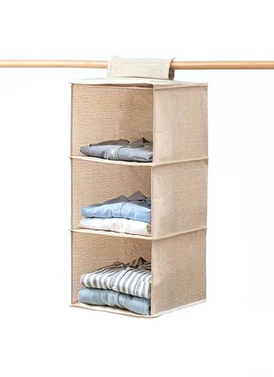 3-Layer Oxford Fabric Hanging Storage Bag, Multi-Use Wall Hanging Organizer (W27 x D27 x H63)cm - Beige