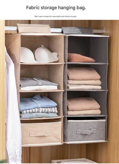 3-Layer Oxford Fabric Hanging Storage Bag, Multi-Use Wall Hanging Organizer (W27 x D27 x H63)cm - Beige