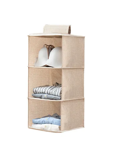 3-Layer Oxford Fabric Hanging Storage Bag, Multi-Use Wall Hanging Organizer (W27 x D27 x H63)cm - Beige