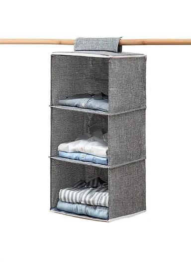 3-Layer Oxford Fabric Hanging Storage Bag, Multi-Use Wall Hanging Organizer (W27 x D27 x H63)cm - Grey