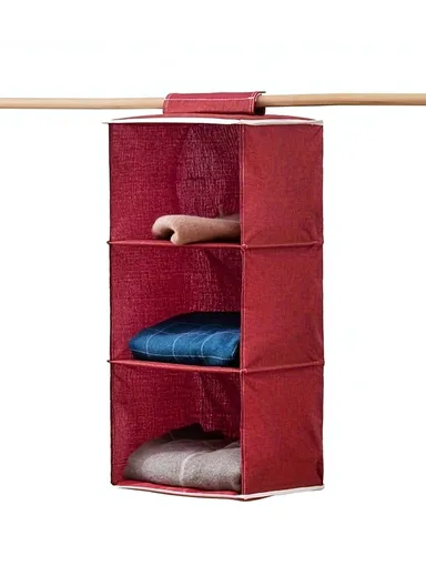 3-Layer Oxford Fabric Hanging Storage Bag, Multi-Use Wall Hanging Organizer (W27 x D27 x H63)cm - Red
