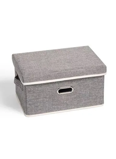 Stackable &amp; Sturdy Foldable Oxford Fabric Storage Box with Lid &amp; 2 Handle (L37 x D27 x H20)cm - Gray