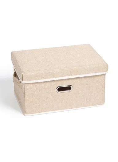 Stackable &amp; Sturdy Foldable Oxford Fabric Storage Box with Lid &amp; 2 Handle (L37 x D27 x H20)cm - Beige