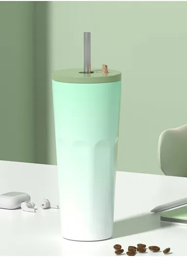 750ml Stainless Steel Hot &amp; Cold Water Tumbler with Straw, Multi-Use Outdoor Activity Water Bottler (D9 x H22.5)cm - Green