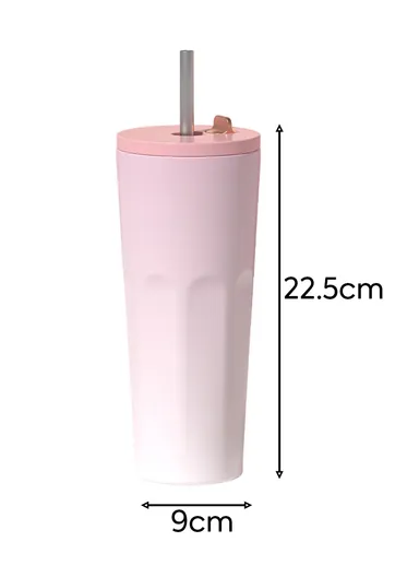 750ml Stainless Steel Hot &amp; Cold Water Tumbler with Straw, Multi-Use Outdoor Activity Water Bottler (D9 x H22.5)cm - Green