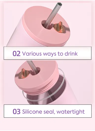 750ml Stainless Steel Hot &amp; Cold Water Tumbler with Straw, Multi-Use Outdoor Activity Water Bottler (D9 x H22.5)cm - Green