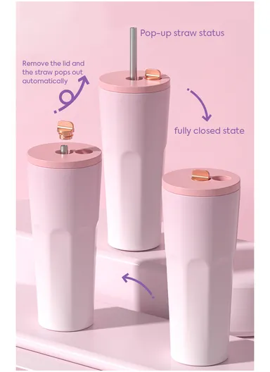 750ml Stainless Steel Hot &amp; Cold Water Tumbler with Straw, Multi-Use Outdoor Activity Water Bottler (D9 x H22.5)cm - Green