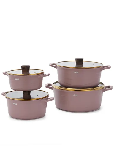 16 Pieces Set Die-Casting Non-Stick Aluminum Casserole with Apron, Spatulas &amp; Gloves CA018-S01 - Pink