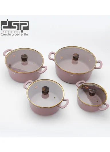 16 Pieces Set Die-Casting Non-Stick Aluminum Casserole with Apron, Spatulas &amp; Gloves CA018-S01 - Pink