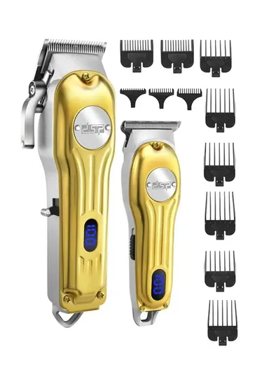 2000mAh Clipper, 600mAh Trimmer Rechargeable Professional Hair Cutting Set, Metal Body Hair Trimmer &amp; Clipper with Guide Comb 80170 - Gold