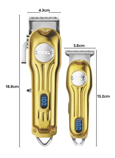 2000mAh Clipper, 600mAh Trimmer Rechargeable Professional Hair Cutting Set, Metal Body Hair Trimmer &amp; Clipper with Guide Comb 80170 - Gold