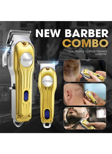 2000mAh Clipper, 600mAh Trimmer Rechargeable Professional Hair Cutting Set, Metal Body Hair Trimmer &amp; Clipper with Guide Comb 80170 - Gold