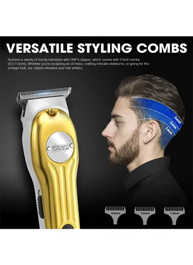 2000mAh Clipper, 600mAh Trimmer Rechargeable Professional Hair Cutting Set, Metal Body Hair Trimmer &amp; Clipper with Guide Comb 80170 - Gold